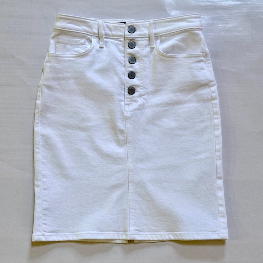 Banana Republic Button-Fly Denim Pencil Skirt, White, Size 2 petite